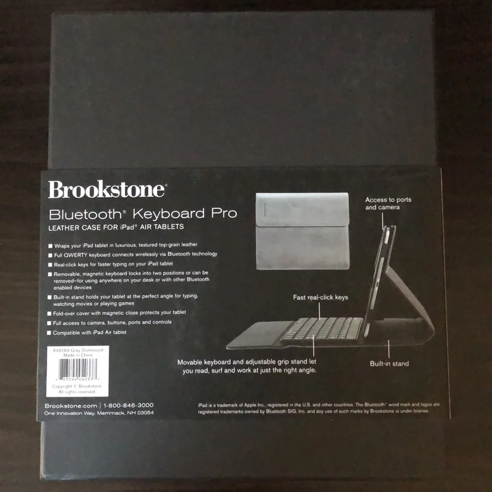 Brookstone Bluetooth Keyboard Pro & Leather Case for iPad Air Tablets